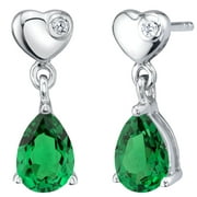 1.25 ct Pear Shape Simulated Emerald Drop Earrings in Sterling Silver
