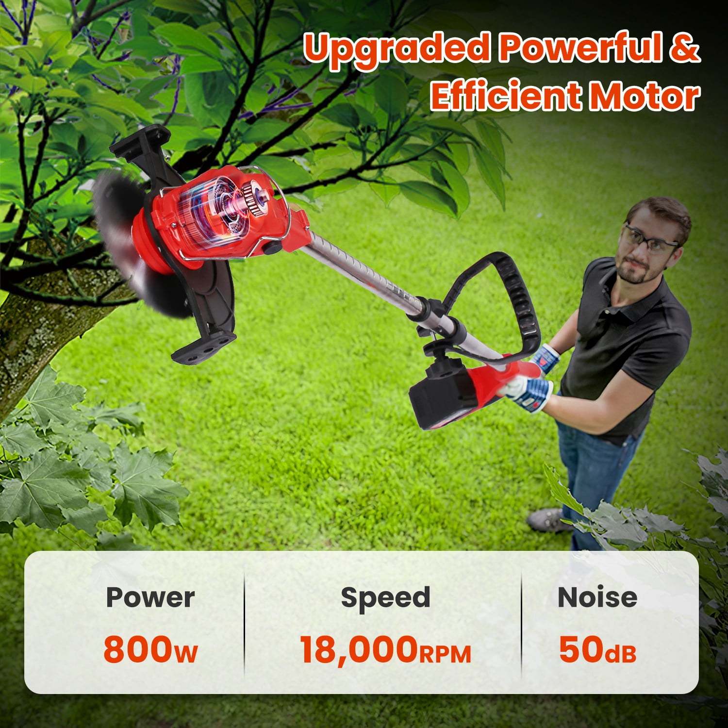TeqHome String Trimmer Cordless Electric Weed Wacker with Wheels and 2x2.5Ah Battery and Charger Adjustable Head Extendable Length Grass Trimmer for Lawn Garden Yard