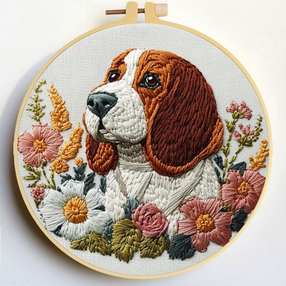 Punch Needle Kits Basset Hound Dog Embroidery Starter Set with Hoop Easy for Beginners DIY Stress Relief Handmade Craft Hobby and Home Decor 20x20cm-2