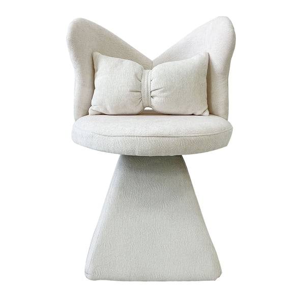 S-HOME Velvet Butterfly Back Vanity Chair with 360-Degree Rotation, Dining Chair, Fabric Accent Stool for Living Room and Bedroom, White
