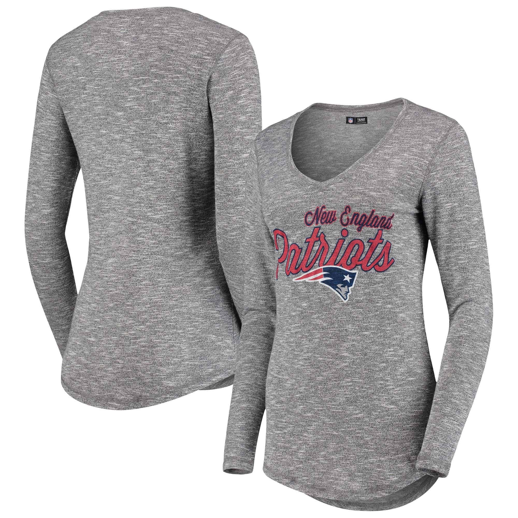New England Patriots Concepts Sport Women's Layover Tri-Blend Long Sleeve V-Neck T-Shirt 