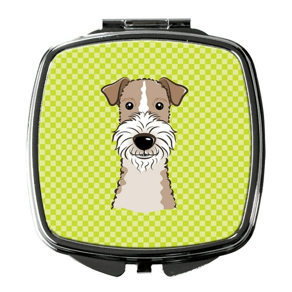 Checkerboard Lime Green Wire Haired Fox Terrier Compact Mirror BB1309SCM