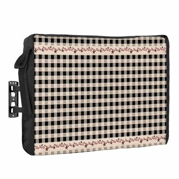 Outdoor TV Cover 52 to 55 Inches, Farmhouse Berry Black Buffalo Plaid American Country Rustic Waterproof TV Cover with Remote Control Pocket, Flat Screen TV Cover Protector for Outside TV