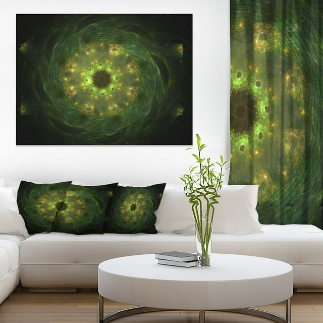 Bright Green Fractal Flower in Black - Floral Canvas Art Print