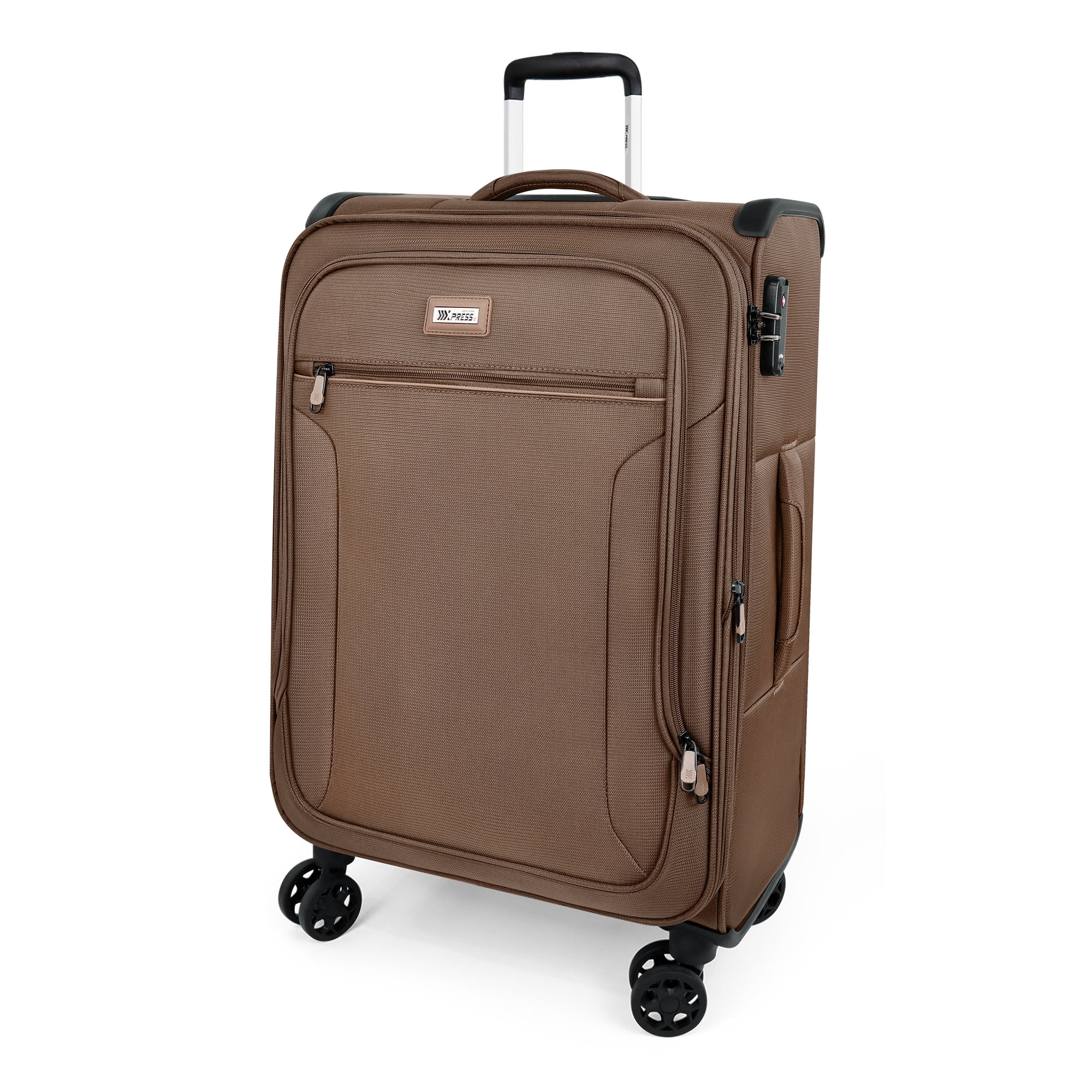 28 Inch Large Softside Checked Luggage,Expandable Soft Shell Suitcase with Spinner Wheels and TSA Lock,Durable Lightweight Travel Case,XJ1907-Coffee