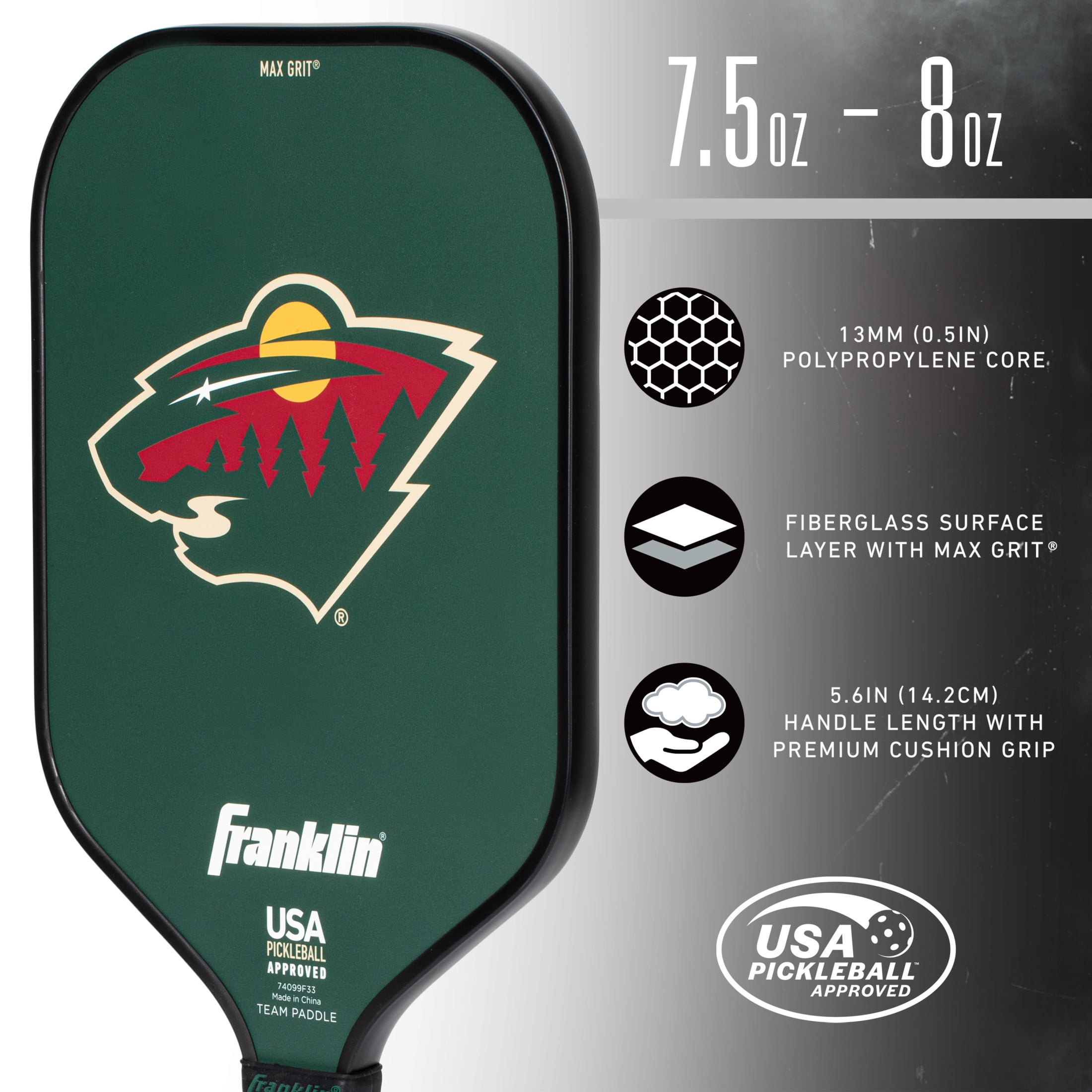 Franklin Sports NHL Minnesota Wild Pickleball Paddle - Official NHL Team Pickleball Paddles - USAP (USAPA) Approved Premium Quality Pickleball Paddles - Authentic Team Logos + Colors