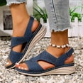 thumbnail image 4 of LOVZFMLL Women's Sandals 2025 Print Comfort Walking Hiking Wedges Sandals with Arch Support Open Toe Ankle Strap Casual Summer Sandals Blue 6.5, 4 of 7