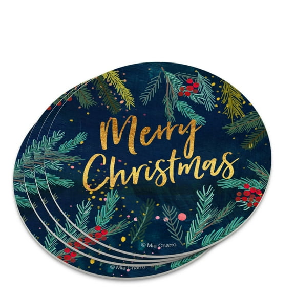 Merry Christmas Stars Pine Needles Novelty Coaster Set