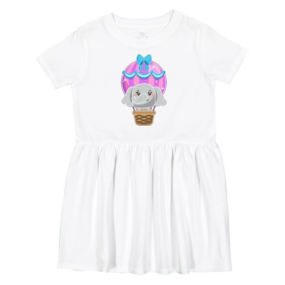 Inktastic Cute Baby Elephant in a Pink Hot Air Balloon Girls Toddler Dress