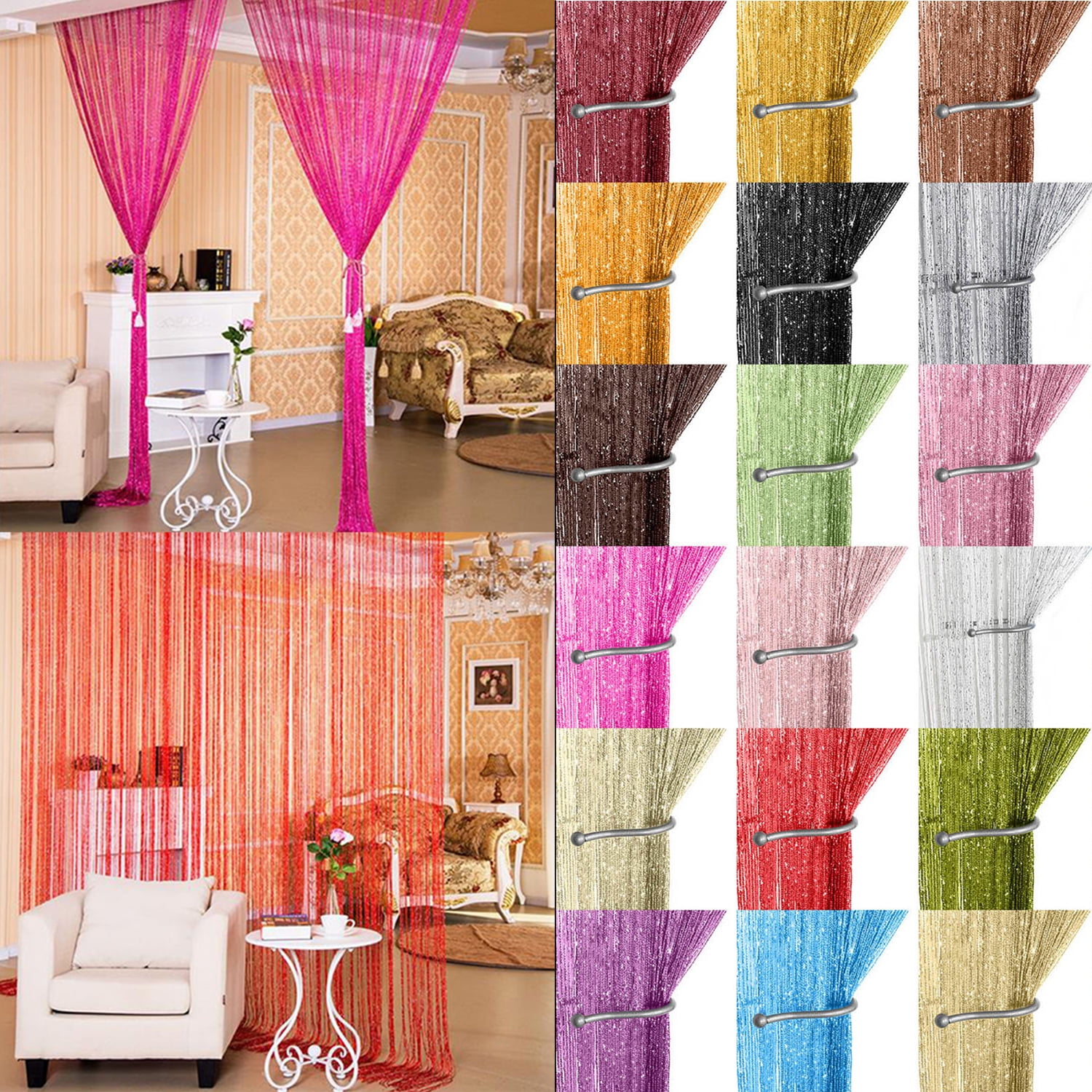 AIFENTE White 2pcs Beaded String Hanging Curtain Glazed Beads Curtain Panels String Closet Curtain Closet Door or Divider Curtain Fringe Tassel for Wall Wedding Decor Home Decoration 39.37x78.74 inch 
