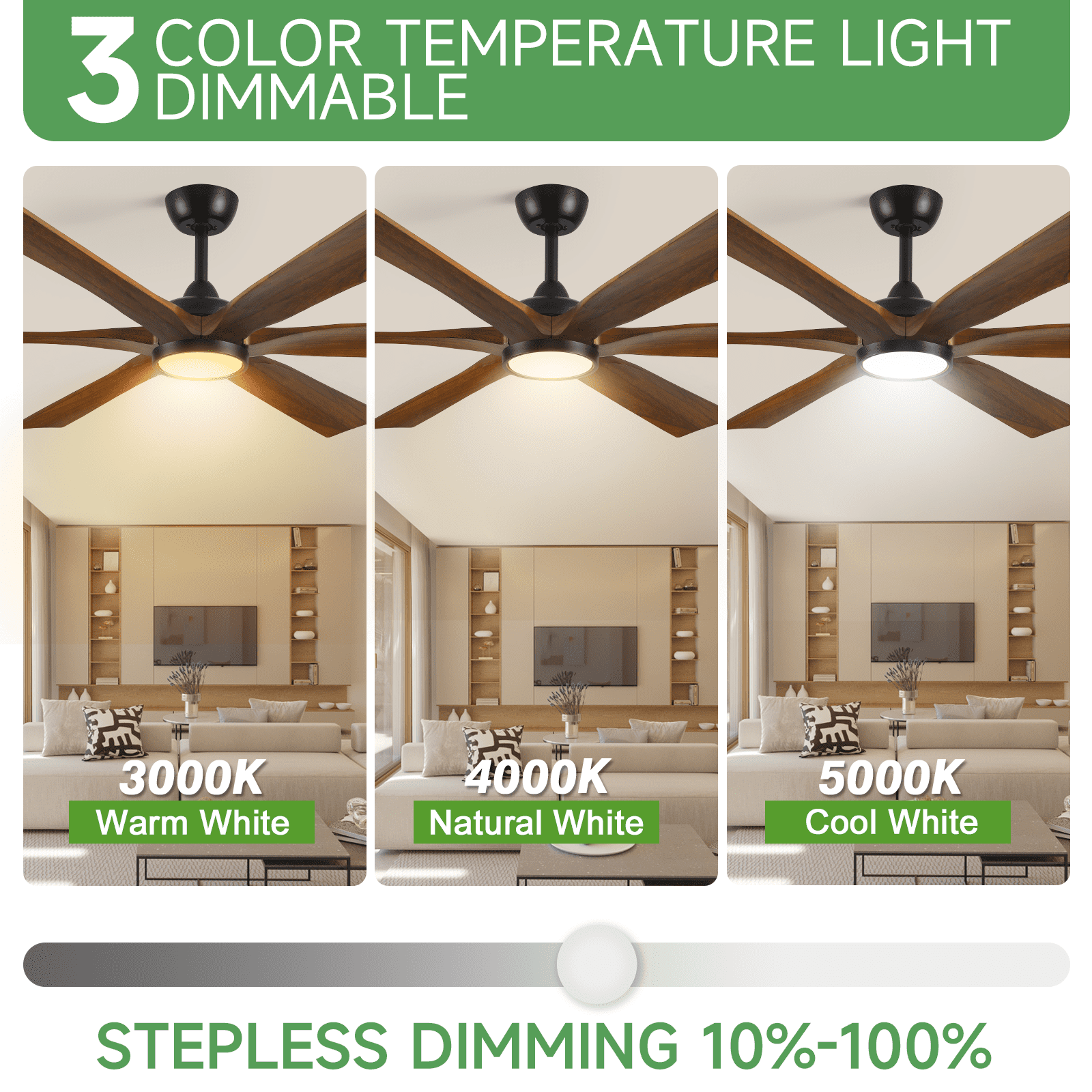 72 inch Large Ceiling Fan with Light and Remote, Outdoor Ceiling Fans for Patios, 6 Solid Wood Blades High CFM Quiet DC Motor Fan for Living Room Gazebo