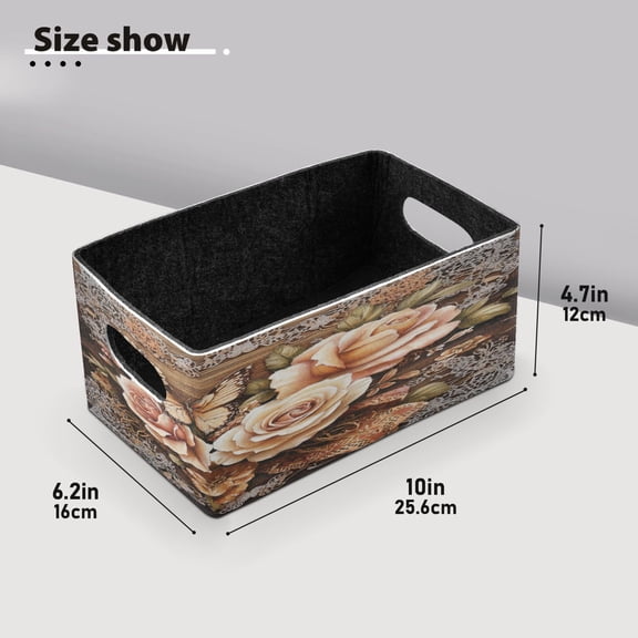 BZSMCE Shelf Baskets Butterfly and Roses on Lace Pattern Storage Cube Bins 10.1*6.3*4.7in Set of 2