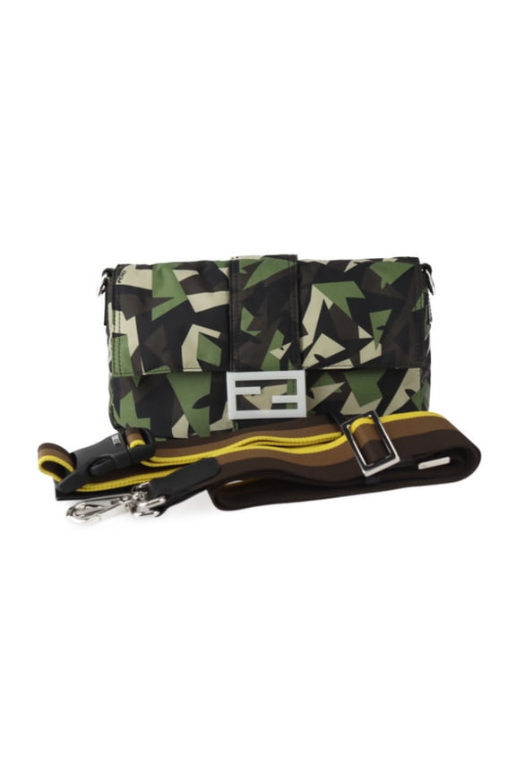 Pre-Owned FENDI Mamma Bucket Camouflage Shoulder Bag 7V72 Nylon Leather Green Beige...