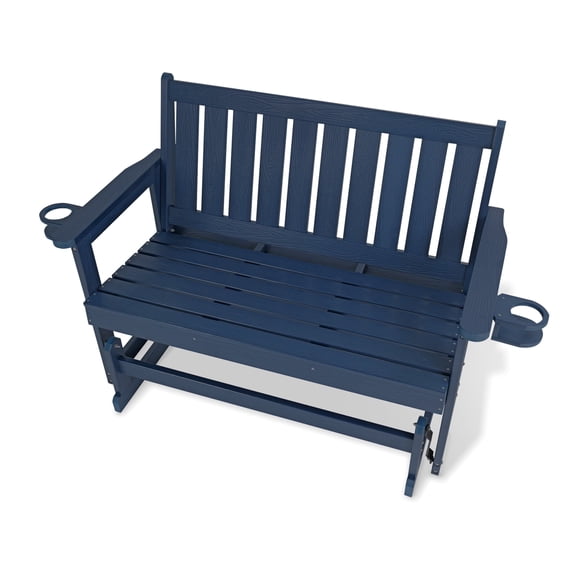 Poly Lumber Patio Glider, HIPS Material Weather-Resistant Swing Bench for Outdoor Porch Garden(Navy Blue, 2-Seater)