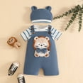 thumbnail image 4 of Karoyedx Newborn Outfits Baby Boy Baby Boy Outfit Striped Waffle Short Sleeve Romper Embroidery Overalls Pants Hat 3Pcs Sets Blue Size,3-6 Months, 4 of 4