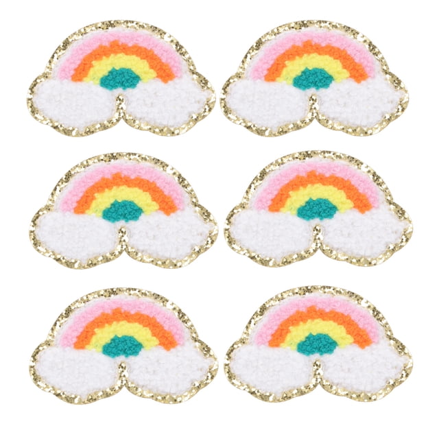 6 parches de arcoíris de colores brillantes con diseño de nubes de arcoíris de algodón para bordar y planchar en la ropa.