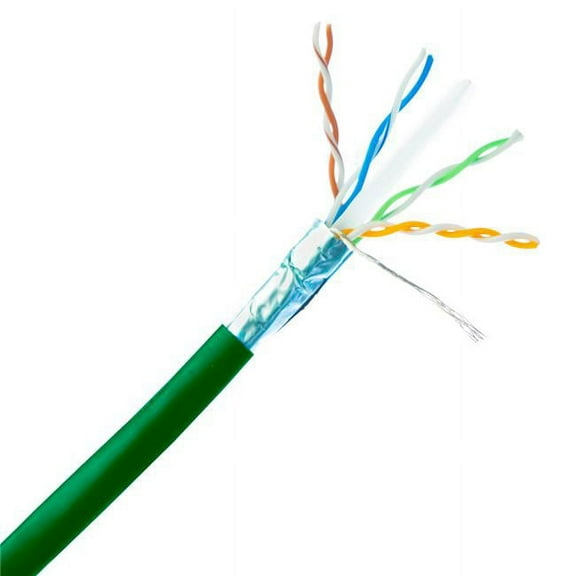 Cable Wholesale Bulk Shielded Cat6a Green Ethernet Cable with 10 Gig Solid - 500 Mhz - 23 AWG Spool - 1000 ft.
