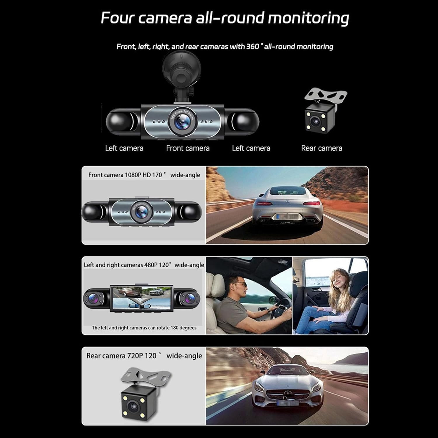 Saker Plus Dash Cam 360, 2026 New Saker Plus Full View Car Dashcam System, 360° 4 Channel Dash Cam with Front Rear Left Right Cameras, 24h Parking Monitor, Night Vision, G-Sensor, Loop Recording
