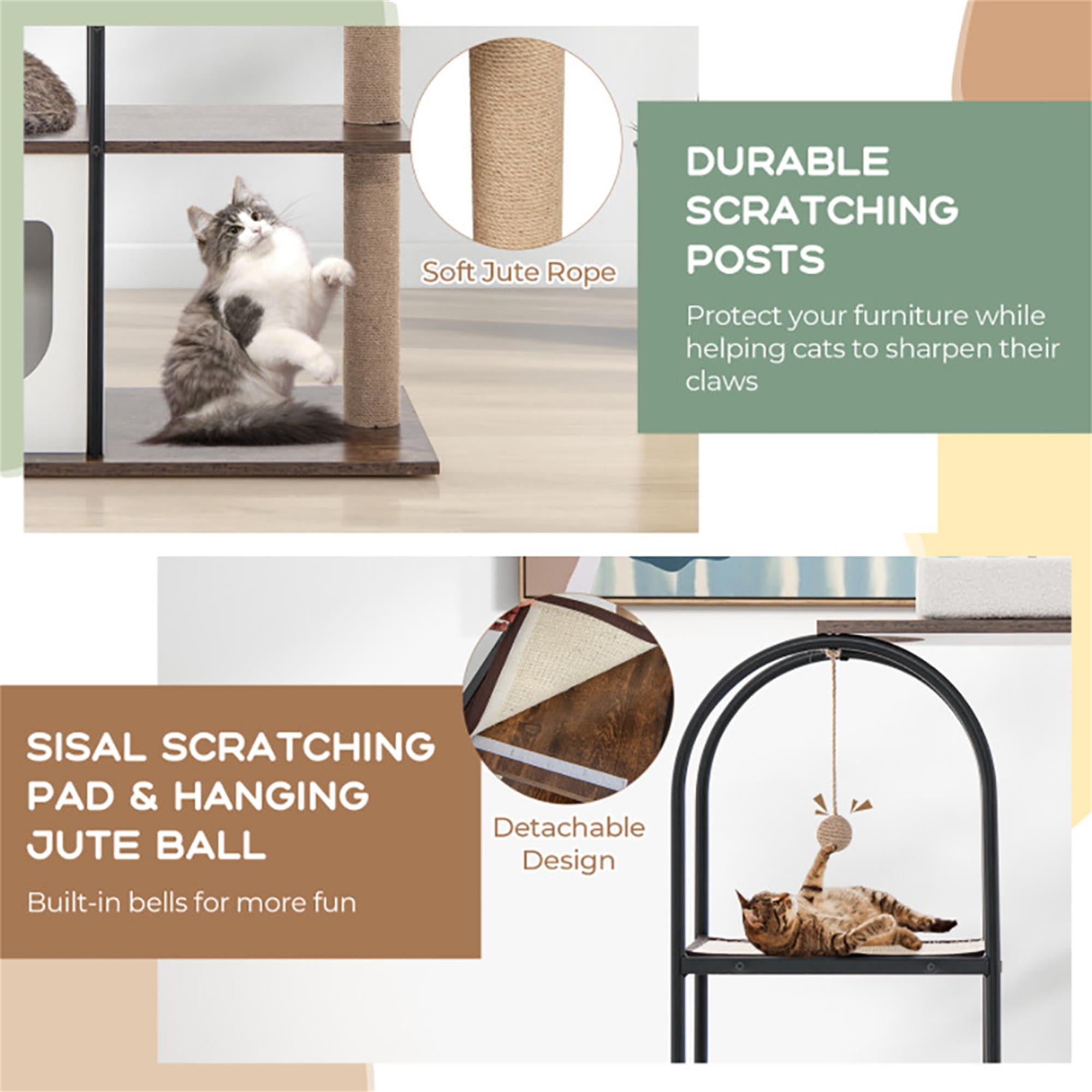 resenkos 47" Wood Cat Tree Tower Furniture, Cat Condo with Metal Frame, Scratch Post for Kittens Cat Tree House, White