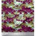 thumbnail image 1 of Soimoi Rayon Fabric Red Berries,Holly Leaves & Reindeer Animal Print Fabric by Yard 42 Inch Wide, 1 of 1