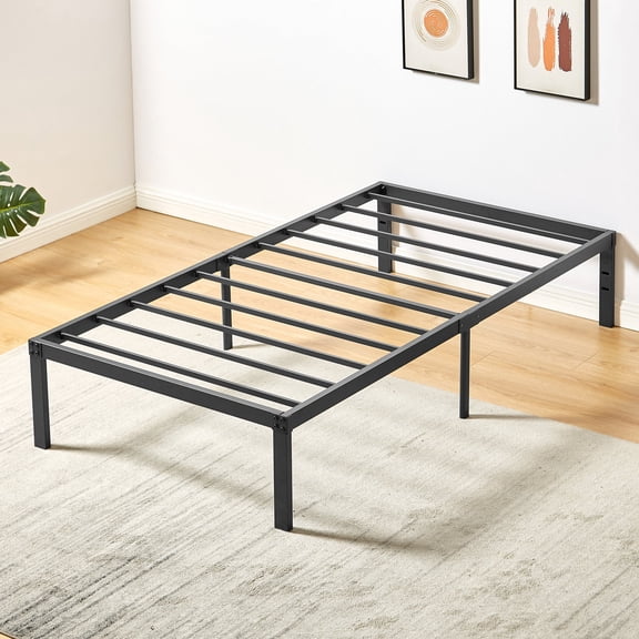 VECELO 14.2" Twin Size Metal Platform Bed Frame, Heavy Duty Steel Slat/Mattress Foundation, No Box Spring Needed, Black