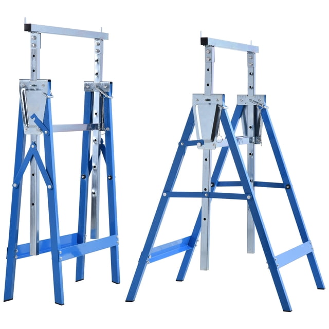 HOMCOM Adjustable Telescopic Builders Trestle,Folding Saw Horse Tool, Blue