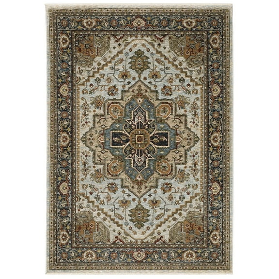 Oriental Weavers Aberdeen Area Rug - 1144W - 2' x 3' - in Beige/ Sky Blue - Vintage Inspired, Stain Resistant, Family and Pet Friendly , Entryway, Bathroom Accent Rug