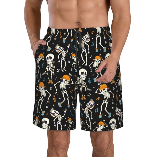 Fotbe Dancing Skeleton Party Trajes de Baño Estampados para Hombre, Shorts de Verano de Secado Rápido, Ropa de Playa, Bañadores-Large