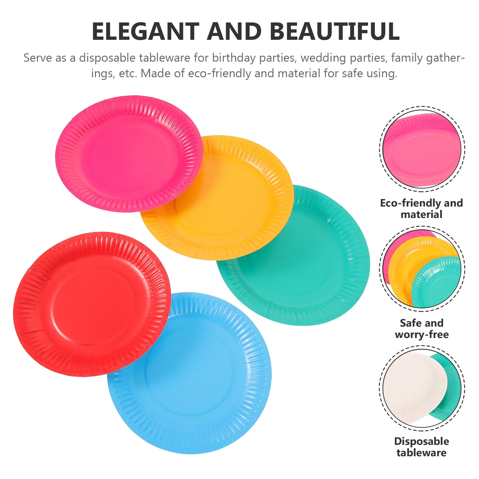 Foxnovo Paper Cake Plates Assorted Colors Food Safe Tableware 300Pcs