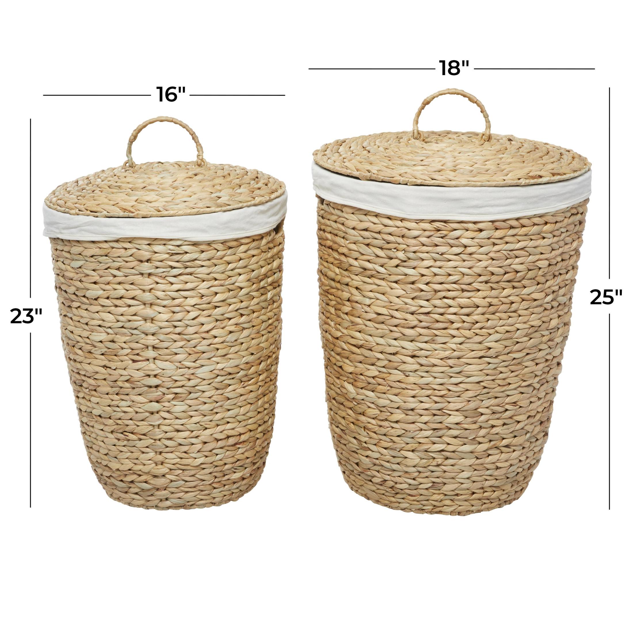 CosmoLiving by Cosmopolitan 23", 25"H Light Brown Seagrass Handmade Storage Basket with Liner and Matching Tops, 2-Pieces