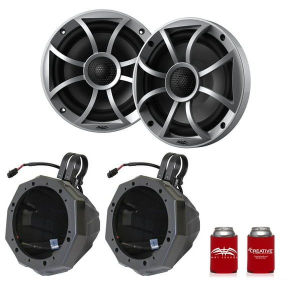 Wet Sounds RECON 6-S 6.5" Silver Grill Marine Speakers with US2-C65U-185 Black Speaker Pod with 1.85" Roll Bar Clamps