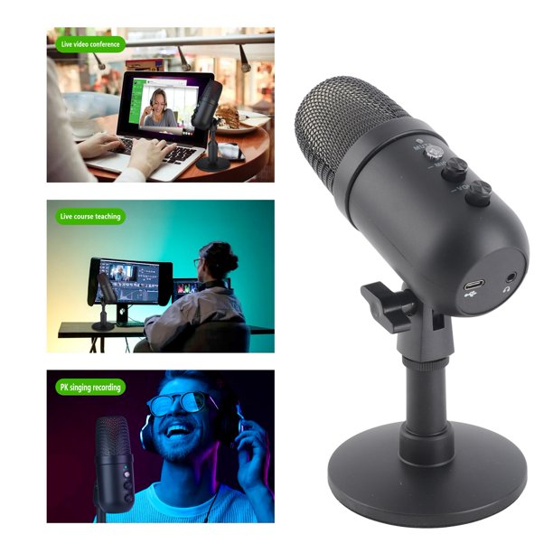 Micrófono USB De Condensador, Control De Ganancia Giratorio De 360 grados, Micrófono USB LED, Recordatorio Silencioso, Plug And Play Para PC