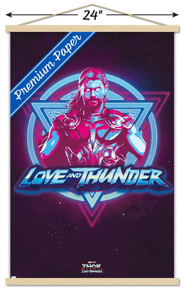 Marvel Thor: Love and Thunder - Vaporwave Wall Poster with Magnetic Frame, 22.375" x 34"