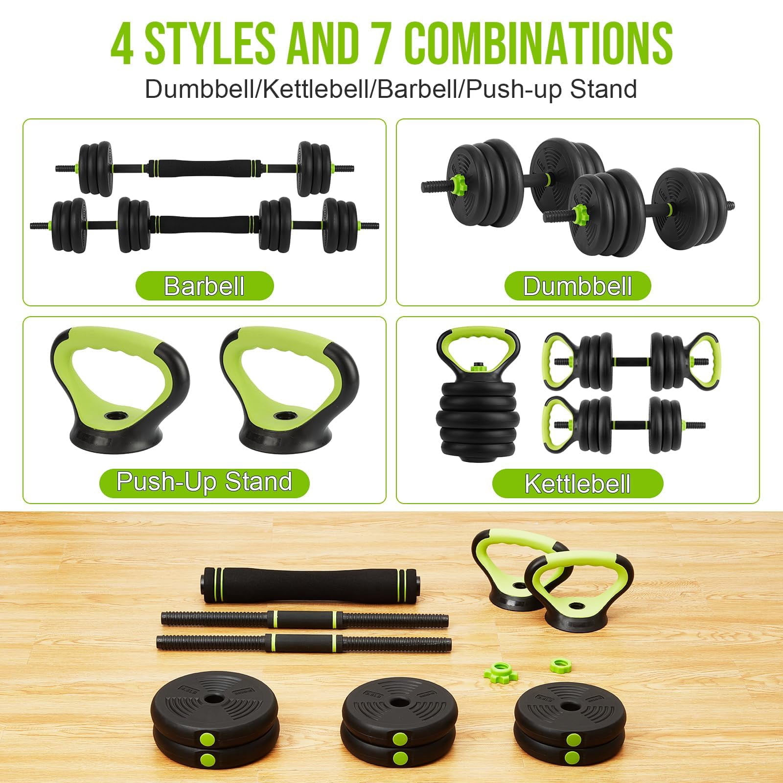 Kojooin 4-in-1 Adjustable 44Lbs Dumbbell & Kettlebell Set – Sand-Filled PE Weights, Multi-Functional Home Gym Equipment for Bench Press, Squats, Push-Ups