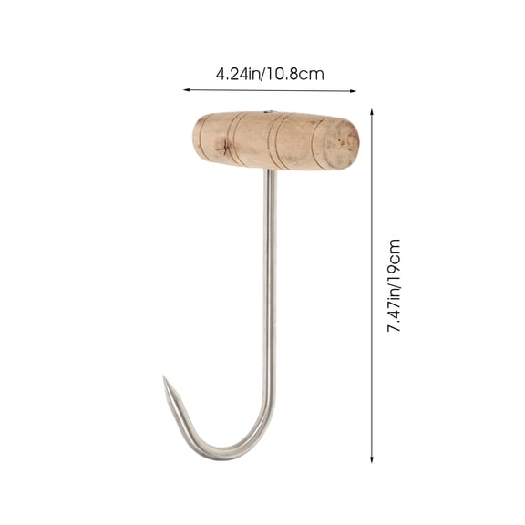 BESTOYARD T Meat Hook, Stainless Steel, Multi-Color Wood Handle, for Shop Butchering, Bestoyard 2Pcs