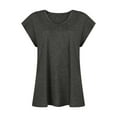 thumbnail image 4 of Femmes Tops Mode Solide Couleur Cap Manches V Cou Décontracté en Vrac Manches Courtes T-Shirt Top Armée Vert L, 4 of 5