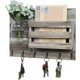 Torched Wood Wall Mounted Key And Mail Organizer For Wall Rack With 6 Hooks And Dec[3171