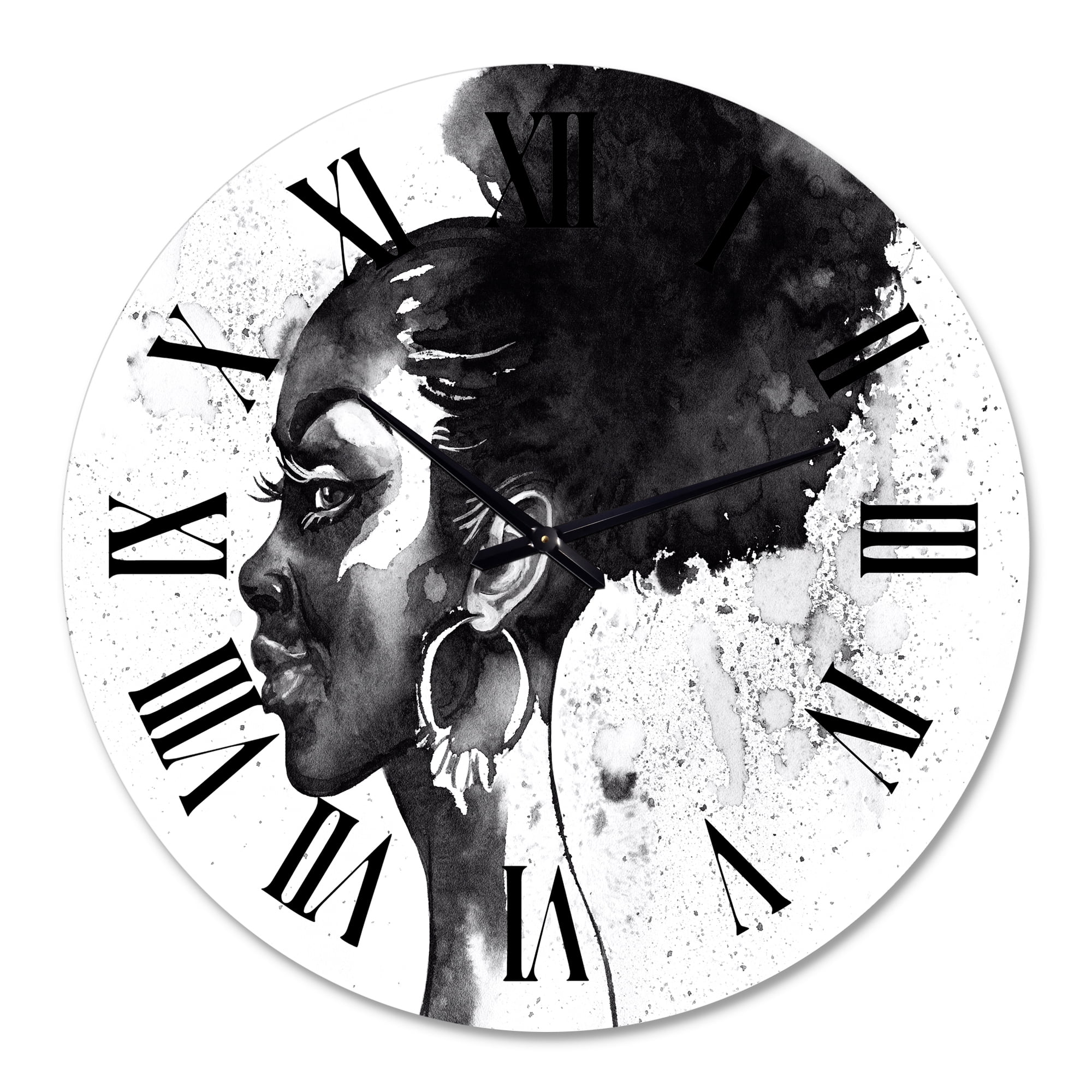 Designart 'Monochrome Portrait Of African American Woman I' Modern Wall Clock