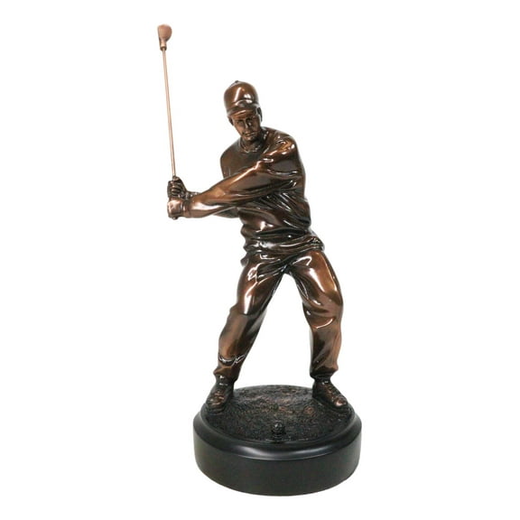 Pro Golfer Swinging Golf Club Bronze Electroplated Figurine With Pedestal 11"H