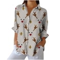 thumbnail image 2 of Craaazy Christmas Womens Shirts Colorful Christmas Trees Print Blouses Button Down Shirts for Women Gifts for Women, 2 of 6