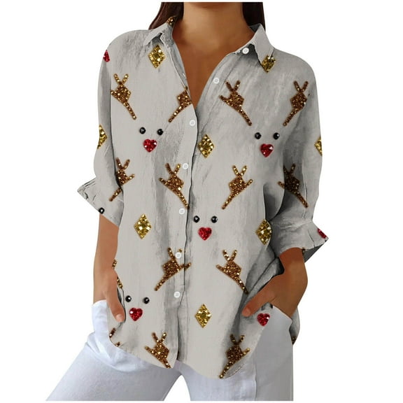 Fall Fashion Must Haves Christmas Tshirts Women Festive Collection Top Long Sleeve Christmas Shirt Button down Blouse Fall Clothes My Items