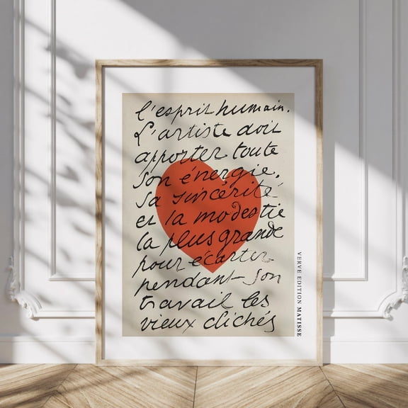 Henry Matisse Heart Verve Print, Love Quote Matisse Poster, Typography Print, Contemporary Modern Art, Famous Art Poster, Art Gift Her UNFRAMED PAPER POSTER, Home Decor, Living Room Dercor