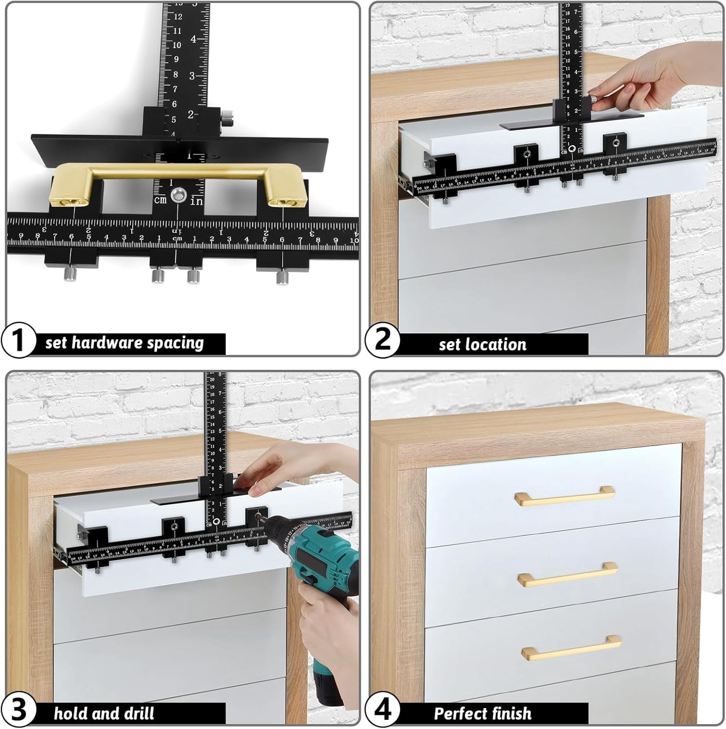 RVKXHD Cabinet Hardware Jig Template - Adjustable Drawer Handle Knob Installation Tool - Woodworking Punch Locator Drill Hole Guide Jigs for Mounting Door Pull - Cabinet Handle Jig of Aluminum Alloy