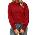 thumbnail image 1 of Women's Fall Crew Neck Pullover Sweater Cute Long Puff Sleeve Chunky Knit Sweater Pompom Top, 1 of 6