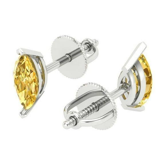 1.0 Ct Marquise Cut Studs Yellow Natural Citrine 14K White Solid Solid Gold Everyday Dainty Earrings Push Back