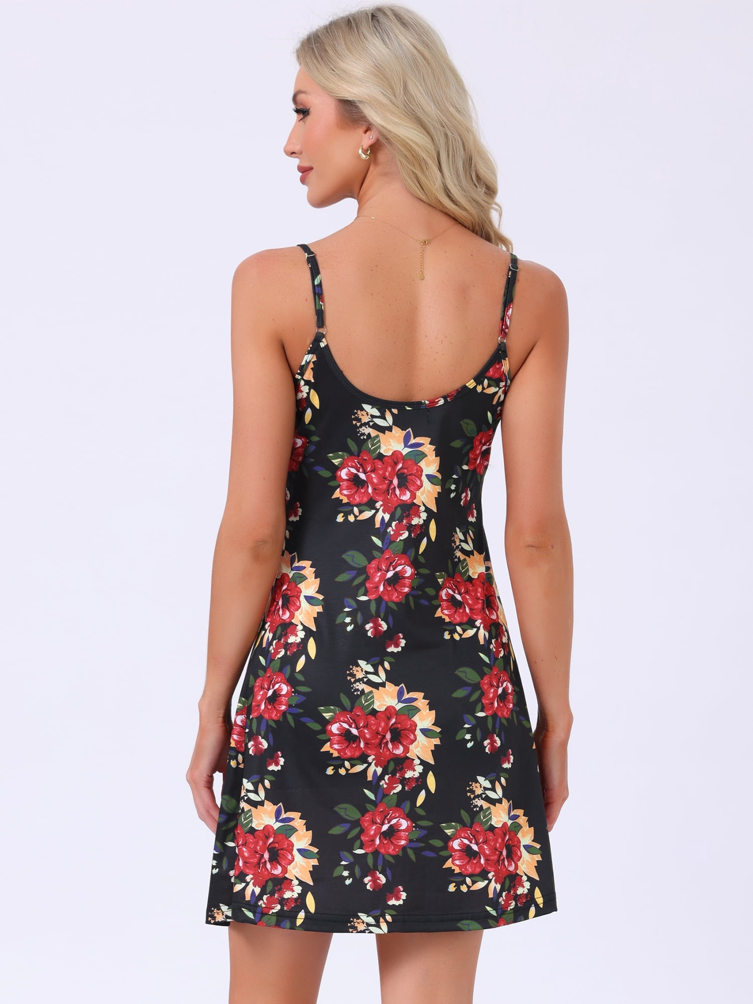 DARING DIVA Women's V-neck Chemise Soft Lingerie Nightshirts Pajama Dress M Black Floral