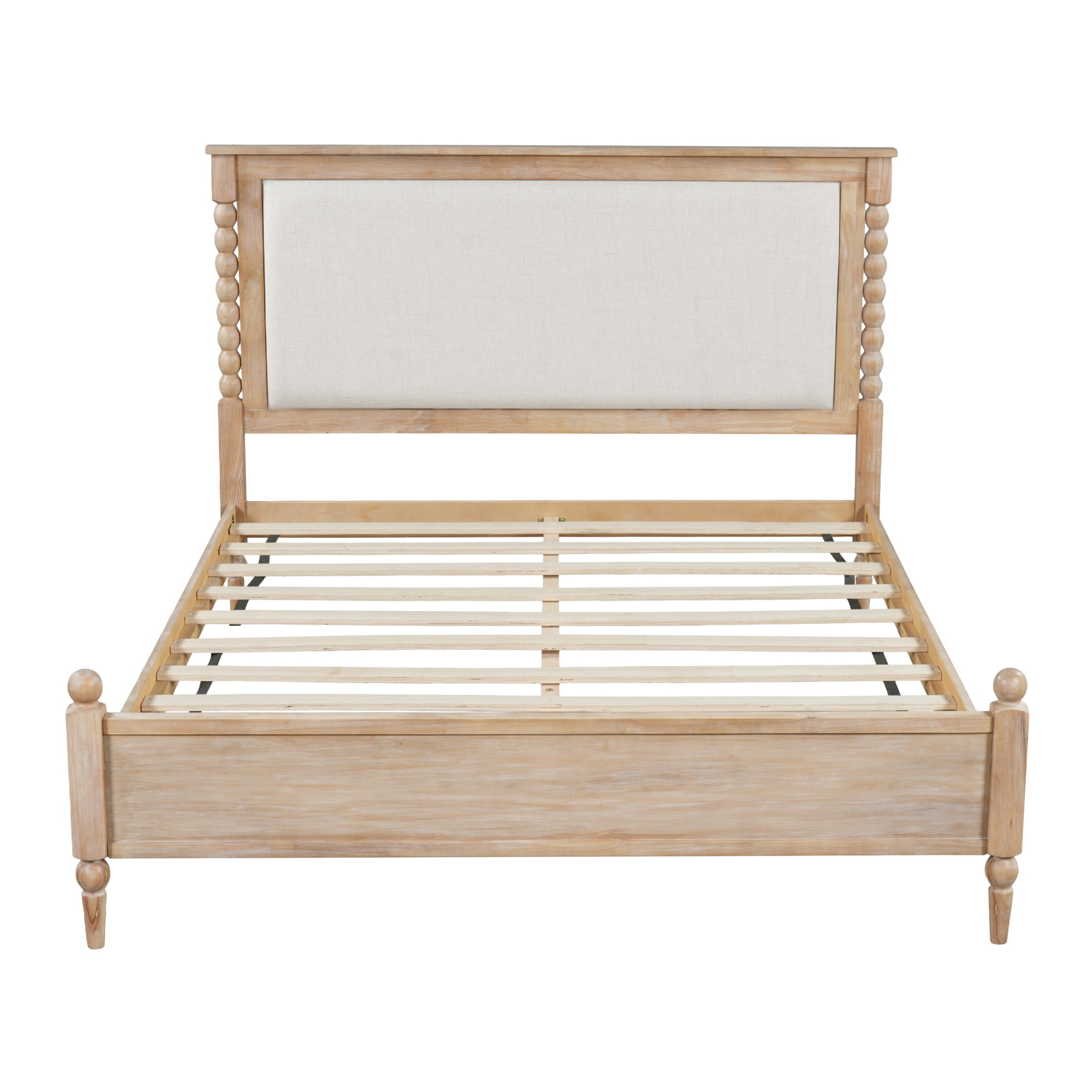 Christopher Knight Home Traditional Wood Bed Frame with Spindle Upholstered Headboard, Queen Size, Natural