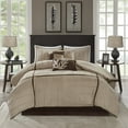 thumbnail image 2 of Madison Park Queen Faux Suede Comforter Set 7-Piece Blocks Design Pieced All Season Bedding Set, Beige, 2 of 5