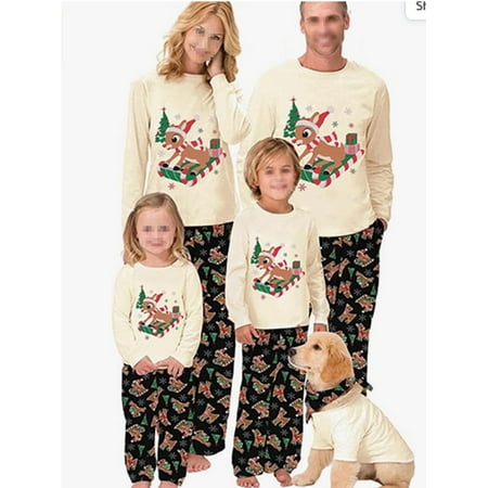 

Christmas Family Matching Outfit Cute Cartoon Deer Letter Print Soft-Cotton Clothes Xmas Holiday Outfits