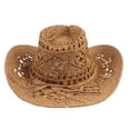 thumbnail image 4 of Cowboy Hat Classic Vintage Hollow Out Unisex Curled Edge Wide Brim Men Sun Hat Fishing Hat-Khaki, 4 of 8